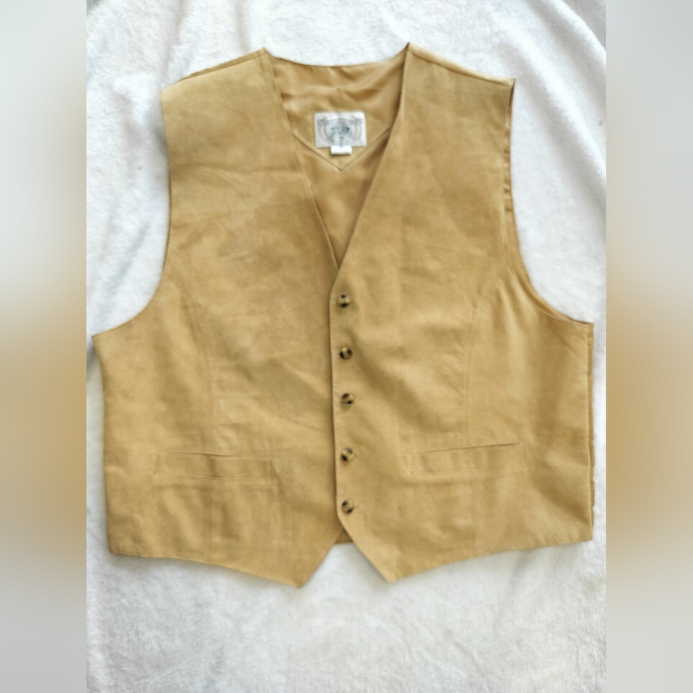 John Ashford Sport Beige Leather Men's Vest XL Rodeo Style